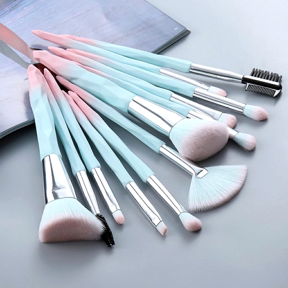 FLD 12 pieces Blue/Pink Makeup Brushes Set